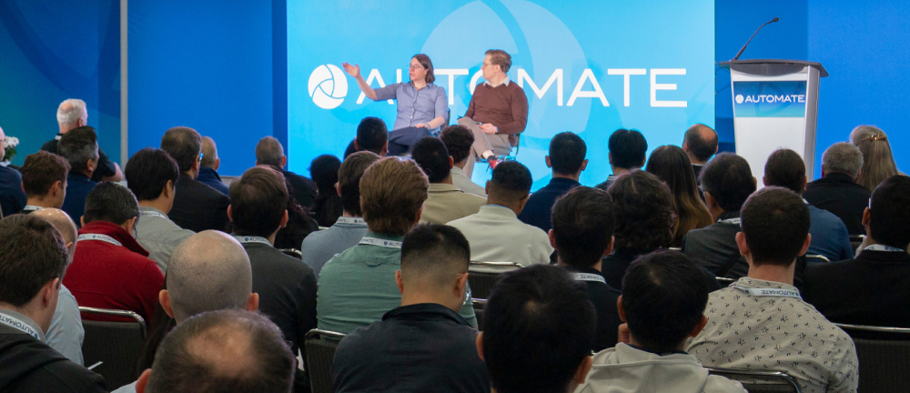 Trade show speakers on stage at Automate show