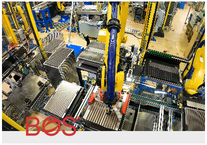 BOS Innovations machine vision robot arm working on production line